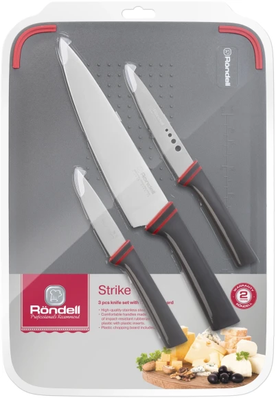 Набор ножей кухон. Rondell Strike RD-1491 компл.:4предм. разд.дос. серый/красный блистер Набор ножей кухон. Rondell Strike RD-1491 компл.:4предм. разд.дос. серый/красный блистер