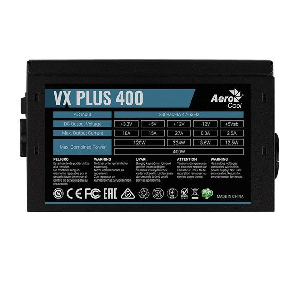 Блок питания Aerocool ATX 400W VX PLUS 400W (20+4pin) 120mm fan 2xSATA RTL