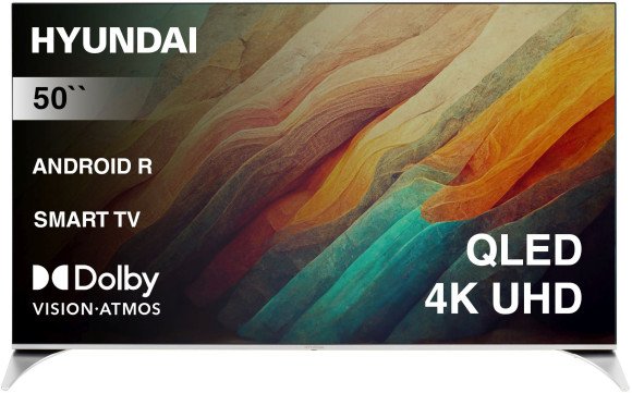 Телевизор QLED Hyundai 50" H-LED50QBU7500 Android TV Frameless черный/серебристый 4K Ultra HD 60Hz DVB-T DVB-T2 DVB-C DVB-S DVB-S2 USB WiFi Smart TV