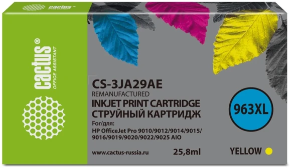 Картридж струйный Cactus CS-3JA29AE 963XL желт.пигм. (25.5мл) для HP OfficeJet Pro 9010/9010e/9012/9014/9015/9016/9019 с чипом