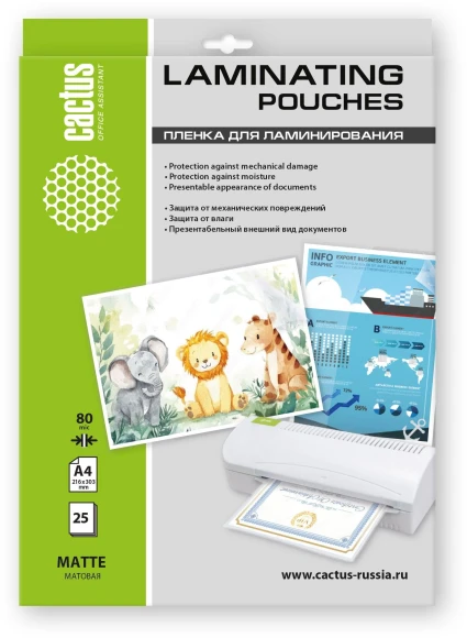 Пленка для ламинирования Cactus 100мкм A4 (100шт) матовая 216x303мм CS-LPMА4100100