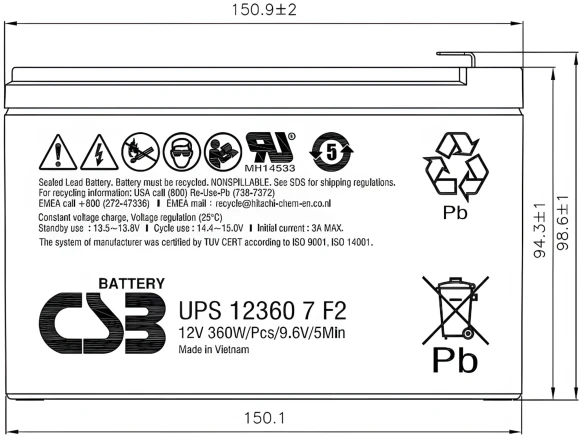 Батарея для ИБП CSB UPS 123607 F 12В 7.5Ач Батарея для ИБП CSB UPS 123607 F 12В 7.5Ач