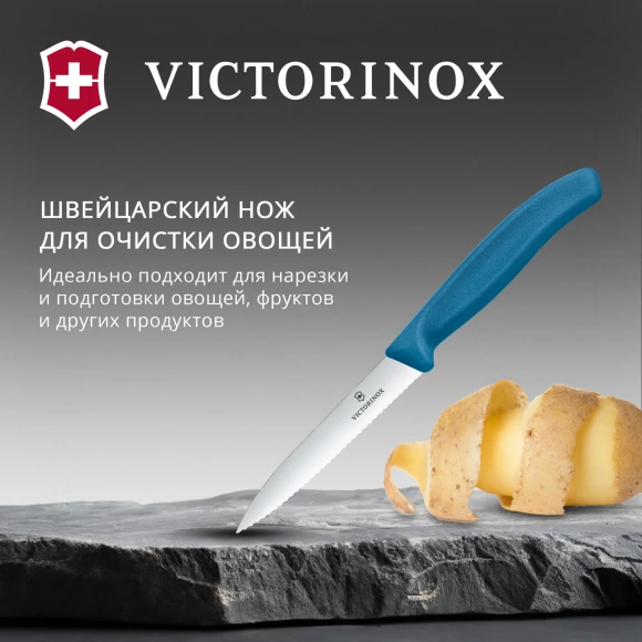 Нож кухонный Victorinox Swiss Classic (6.7732.C1) для чистки овощей и фруктов лезв.100мм серрейт. заточка синий Нож кухонный Victorinox Swiss Classic (6.7732.C1) для чистки овощей и фруктов лезв.100мм серрейт. заточка синий