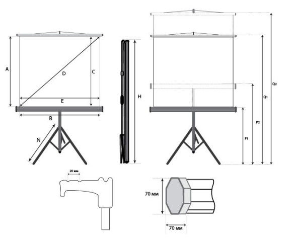 Экран на треноге Lumien 100" 180x180см Eco View LEV-100102 1:1 напольный рулонный