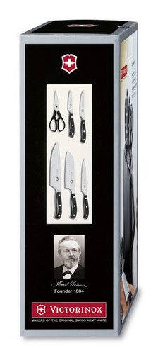 Набор ножей кухон. Victorinox Grand Maitre Cutlery Block 7.7243.6 (7.7243.6) компл.:6предм. с подставкой черный подар.коробка