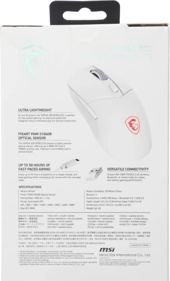 Мышь MSI VERSA 300 W MS-8ZBD белый оптическая 8000dpi беспров. BT/Radio USB 5but (S12-4301440-CLA)