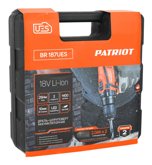Дрель-шуруповерт Patriot BR 187UES аккум. патрон:быстрозажимной (кейс в комплекте) (180301547) Дрель-шуруповерт Patriot BR 187UES аккум. патрон:быстрозажимной (кейс в комплекте) (180301547)