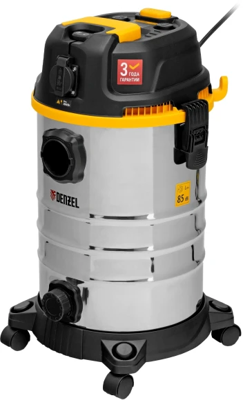 Строительный пылесос Denzel RVC30 1400Вт (уборка: сухая/сбор воды/выдув) серебристый Строительный пылесос Denzel RVC30 1400Вт (уборка: сухая/сбор воды/выдув) серебристый