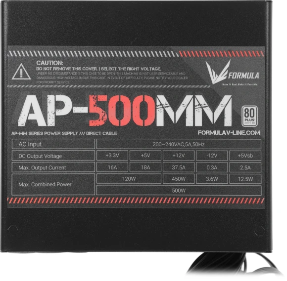 Блок питания Formula ATX 500W AP-500ММ 80 PLUS WHITE (20+4pin) APFC 120mm fan 6xSATA RTL