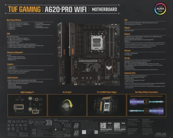 Материнская плата Asus TUF GAMING A620-PRO WIFI Socket AM5 AMD A620 4xDDR5 ATX AC`97 8ch(7.1) 2.5Gg RAID+HDMI+DP