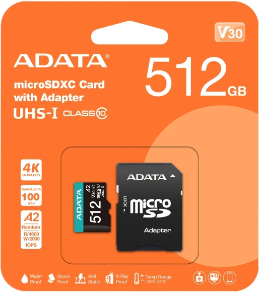 Флеш карта microSDXC 512GB A-Data AUSDX512GUI3V30SA2-RA1 Premier Pro + adapter Флеш карта microSDXC 512GB A-Data AUSDX512GUI3V30SA2-RA1 Premier Pro + adapter