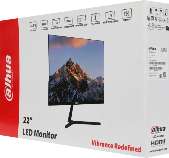 Монитор Dahua 21.5" DHI-LM22-B201S черный IPS LED 5ms 16:9 HDMI M/M матовая 1000:1 250cd 178гр/178гр 1920x1080 75Hz VGA FHD 2кг