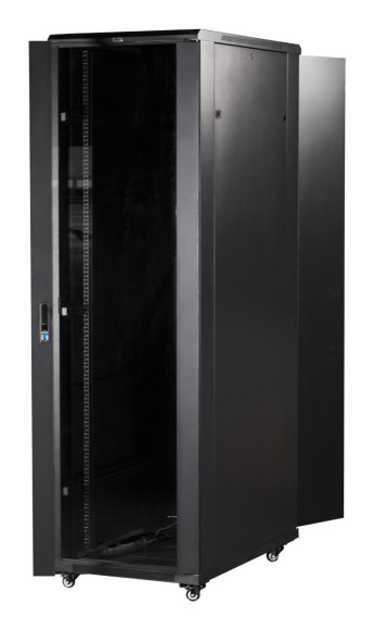 Шкаф серверный Lanmaster (TWT-CBB-42U-8X10-G1) напольный 42U 800x1000мм пер.дв.стекл задн.дв.двуст. 2 бок.пан. 800кг черный IP20