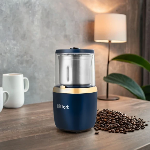 Кофемолка Kitfort КТ-769 200Вт сист.помол.:ротац.нож вместим.:60гр темно-синий Кофемолка Kitfort КТ-769 200Вт сист.помол.:ротац.нож вместим.:60гр темно-синий