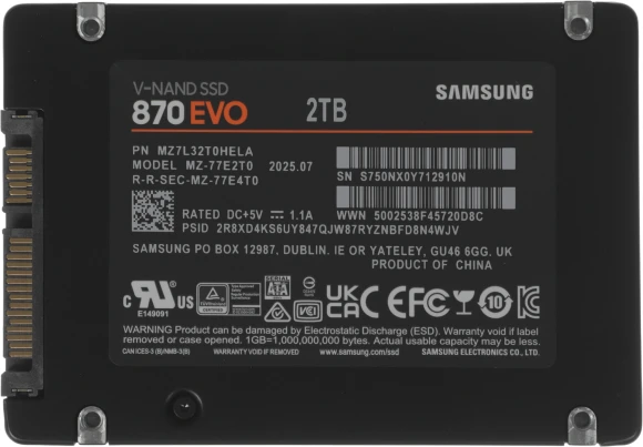 Накопитель SSD Samsung SATA-III 2TB MZ-77E2T0BW 870 EVO 2.5" Накопитель SSD Samsung SATA-III 2TB MZ-77E2T0BW 870 EVO 2.5"