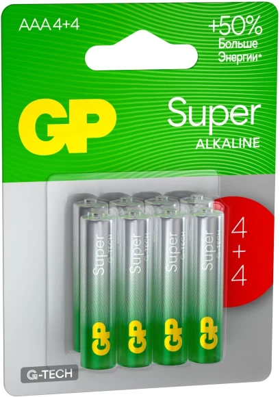 Батарея GP Super Alkaline G-Tech 24А AAA 1000mAh (8шт) Батарея GP Super Alkaline G-Tech 24А AAA 1000mAh (8шт)