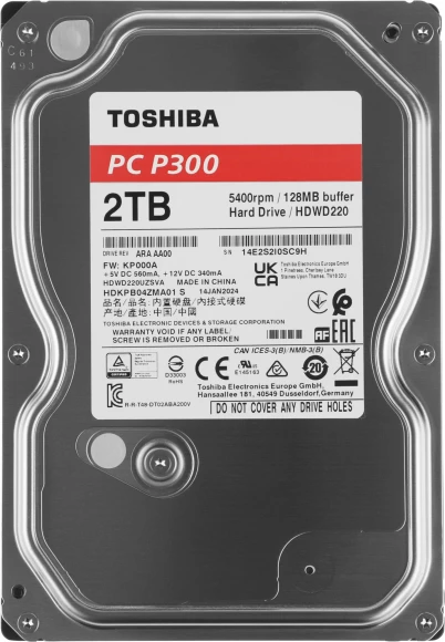 Жесткий диск Toshiba SATA-III 2TB HDWD220UZSVA Desktop P300 4KN (5400rpm) 128Mb 3.5" Жесткий диск Toshiba SATA-III 2TB HDWD220UZSVA Desktop P300 4KN (5400rpm) 128Mb 3.5"