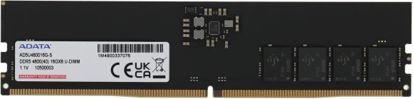 Память DDR5 16GB 4800MHz A-Data AD5U480016G-S RTL PC5-38400 CL40 DIMM 288-pin 1.1В single rank Ret Память DDR5 16GB 4800MHz A-Data AD5U480016G-S RTL PC5-38400 CL40 DIMM 288-pin 1.1В single rank Ret