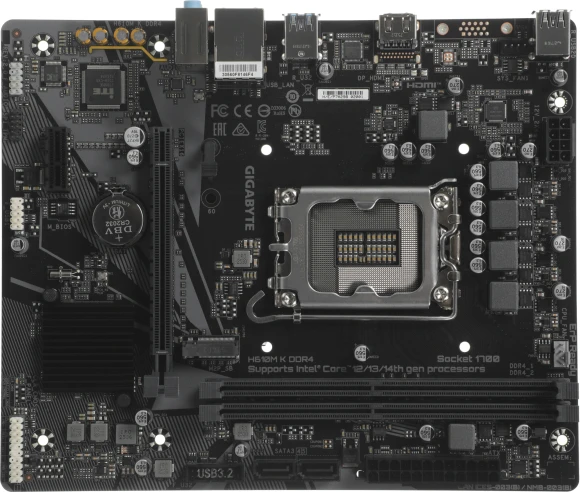 Материнская плата Gigabyte H610M K DDR4 Soc-1700 Intel H610 2xDDR4 mATX AC`97 8ch(7.1) GbLAN+HDMI