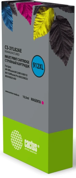 Картридж струйный Cactus CS-3YL82AE 912XL пурпурный (10.5мл) для HP OfficeJet 8012/8014/8015/8017;OfficeJet Pro 8022/8023/8024/8025 AIO с чипом Картридж струйный Cactus CS-3YL82AE 912XL пурпурный (10.5мл) для HP OfficeJet 8012/8014/8015/8017;OfficeJet Pro 8022/8023/8024/8025 AIO с чипом