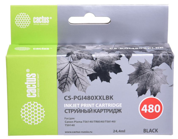 Картридж струйный Cactus CS-PGI480XXLBK PGI-480XLBK черный пигментный (24.4мл) для Canon Pixma TR7540/TR8540/TS6140/TS8140