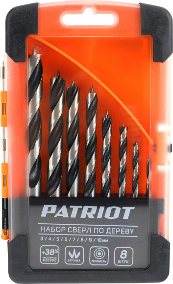 Набор сверл Patriot Набор сверл по дереву спиральные (815010103) по дереву (8пред.) для дрелей/перфораторов