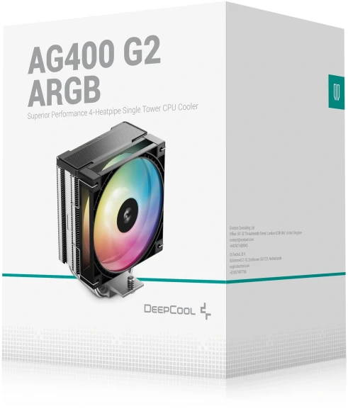 Устройство охлаждения(кулер) Deepcool AG400 G2 ARGB Soc-AM5/AM4/1200/1700/1851 серебристый/черный 4-pin 30.93dB Al+Cu 230W 641gr Ret (R-AG400-BKAMMG2-G) Устройство охлаждения(кулер) Deepcool AG400 G2 ARGB Soc-AM5/AM4/1200/1700/1851 серебристый/черный 4-pin 30.93dB Al+Cu 230W 641gr Ret (R-AG400-BKAMMG2-G)