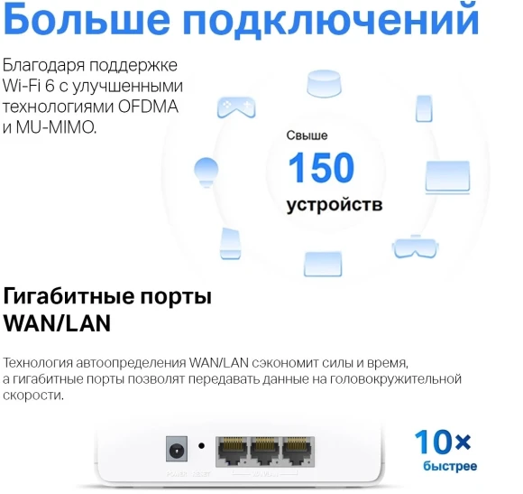 Бесшовный Mesh роутер Mercusys HALO H80X(2-PACK) AX3000 10/100/1000BASE-TX белый (упак.:2шт)