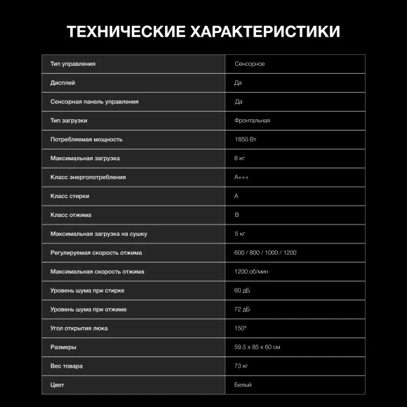 Стиральная машина Hyundai WFD8216 класс: A+++ загр.фронтальная макс.:8кг (с сушкой) белый инвертор