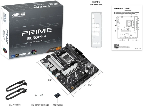 Материнская плата Asus PRIME B850M-K Socket AM5 AMD B850 2xDDR5 mATX AC`97 8ch(7.1) 2.5Gg RAID+HDMI+DP Материнская плата Asus PRIME B850M-K Socket AM5 AMD B850 2xDDR5 mATX AC`97 8ch(7.1) 2.5Gg RAID+HDMI+DP