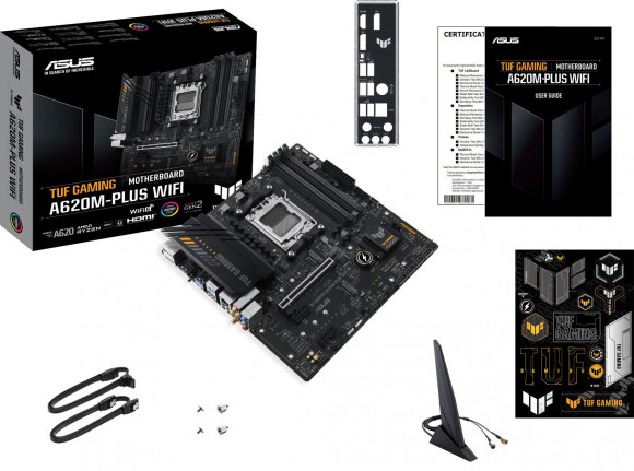 Материнская плата Asus TUF GAMING A620M-PLUS WIFI Socket AM5 AMD A620 4xDDR5 mATX AC`97 8ch(7.1) 2.5Gg RAID+HDMI+DP