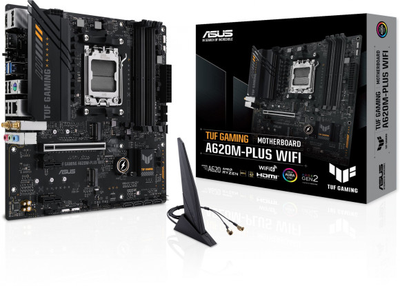 Материнская плата Asus TUF GAMING A620M-PLUS WIFI Socket AM5 AMD A620 4xDDR5 mATX AC`97 8ch(7.1) 2.5Gg RAID+HDMI+DP