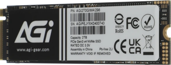 Накопитель SSD AGi PCIe 3.0 x4 2TB AGI2T0GIMAI298-CB AI298 M.2 2280 Накопитель SSD AGi PCIe 3.0 x4 2TB AGI2T0GIMAI298-CB AI298 M.2 2280