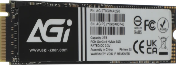 Накопитель SSD AGi PCIe 3.0 x4 2TB AGI2T0GIMAI298-CB AI298 M.2 2280 Накопитель SSD AGi PCIe 3.0 x4 2TB AGI2T0GIMAI298-CB AI298 M.2 2280