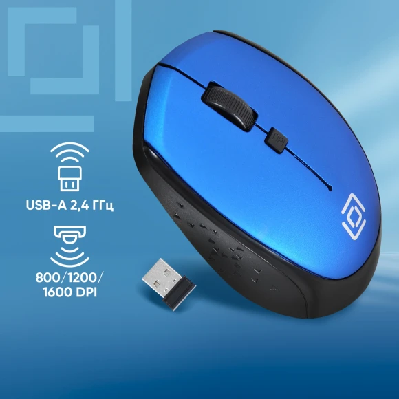 Мышь Оклик 488MW черный/синий оптическая 1600dpi беспров. USB для ноутбука 4but (1196569)