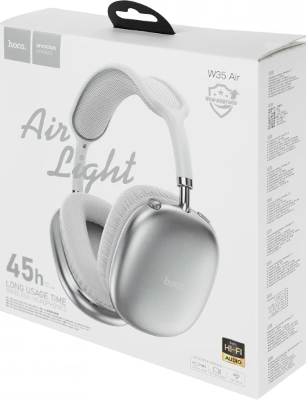 Наушники мониторные Hoco Air Triumph W35 серебристый беспроводные bluetooth оголовье