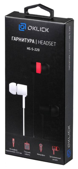 Гарнитура внутриканальные Оклик HS-S-220 1.1м белый проводные в ушной раковине (D2W)