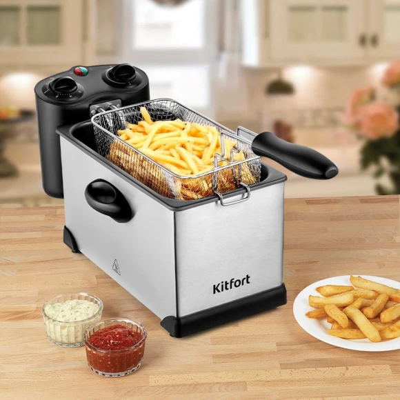 Фритюрница Kitfort КТ-4052 2000Вт серебристый/черный Фритюрница Kitfort КТ-4052 2000Вт серебристый/черный