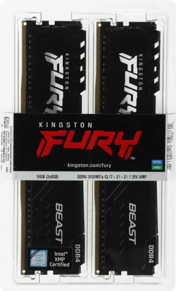 Память DDR4 2x8Gb 3600MHz Kingston KF436C17BBK2/16 Fury Beast RTL Gaming PC4-28800 CL17 DIMM 288-pin 1.35В kit single rank с радиатором Ret