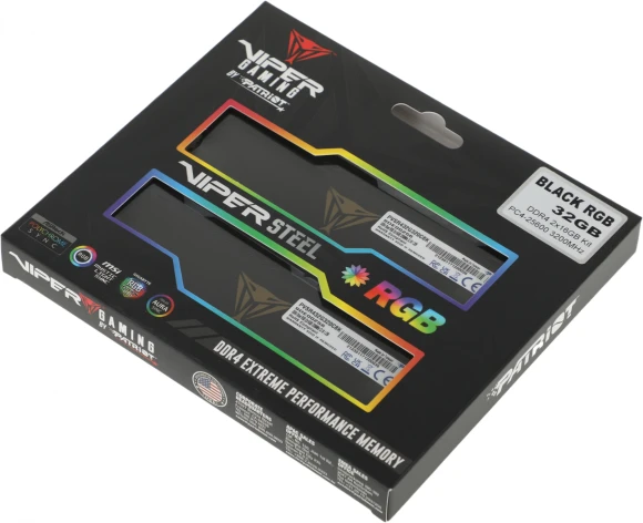 Память DDR4 2x16Gb 3200MHz Patriot PVSR432G320C8K Viper Steel RGB RTL Gaming PC4-25600 CL18 DIMM 288-pin 1.35В dual rank с радиатором Ret