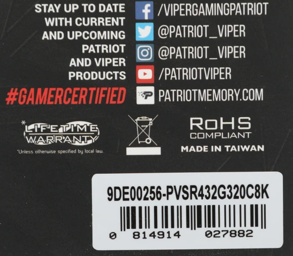 Память DDR4 2x16Gb 3200MHz Patriot PVSR432G320C8K Viper Steel RGB RTL Gaming PC4-25600 CL18 DIMM 288-pin 1.35В dual rank с радиатором Ret