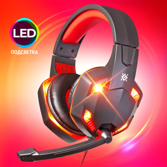 Наушники с микрофоном Defender Warhead G-370 черный/красный 2м накладные оголовье (64037) Наушники с микрофоном Defender Warhead G-370 черный/красный 2м накладные оголовье (64037)
