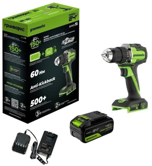 Дрель-шуруповерт Greenworks DD560 аккум. патрон:быстрозажимной (3708407CUB)