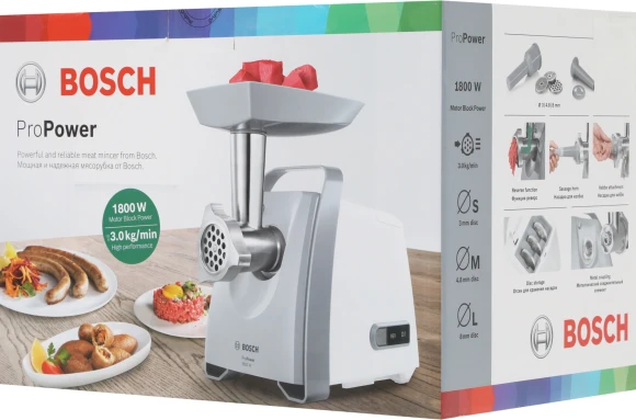 Мясорубка Bosch ProPower MFW66020 1800Вт белый/серый Мясорубка Bosch ProPower MFW66020 1800Вт белый/серый