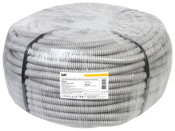 Труба гофр. гибкая ПВХ IEK CTG20-16-K41-100I внеш.D=16мм с протяжкой 100м сер. Труба гофр. гибкая ПВХ IEK CTG20-16-K41-100I внеш.D=16мм с протяжкой 100м сер.
