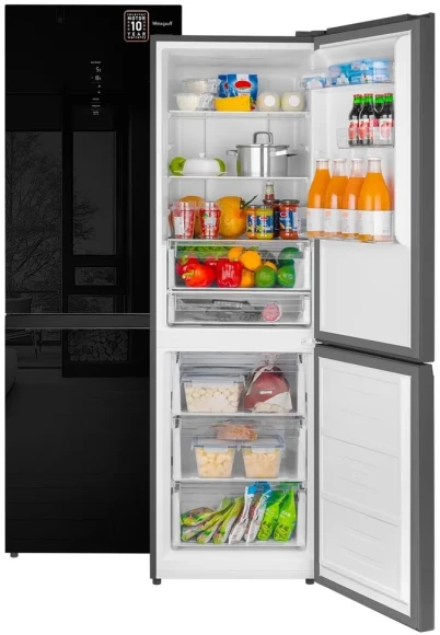 Холодильник Weissgauff WRK 185 Total NoFrost Inverter Black Glass 2-хкамерн. черный инвертер Холодильник Weissgauff WRK 185 Total NoFrost Inverter Black Glass 2-хкамерн. черный инвертер
