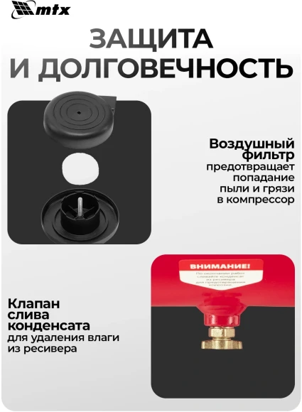 Компрессор поршневой MTX КК-2200/50 масляный 350л/мин 50л 2200Вт красный/черный