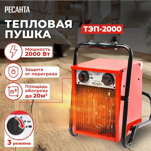 Тепловая пушка электрическая Ресанта ТЭП-2000 2000Вт красный