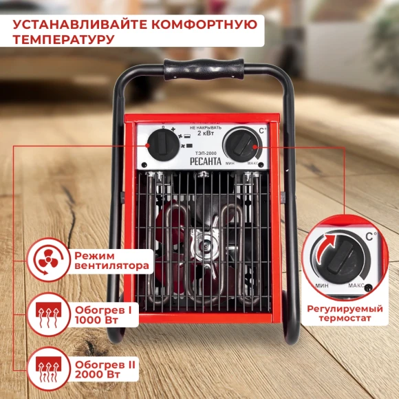 Тепловая пушка электрическая Ресанта ТЭП-2000 2000Вт красный