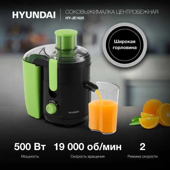 Соковыжималка центробежная Hyundai HY-JE1625 500Вт рез.сок.:450мл. черный/зеленый Соковыжималка центробежная Hyundai HY-JE1625 500Вт рез.сок.:450мл. черный/зеленый